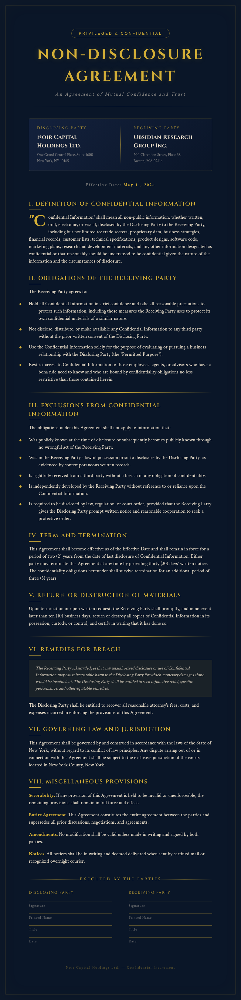 Midnight luxury Non Disclosure Agreement